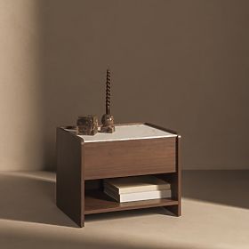 Noční stolek Tanami ořech villa, mramor Crystal, zaoblený