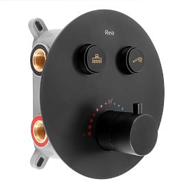 Podomítková sprchová sada s termostatem LUNGO Černá + BOX, Rea