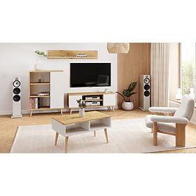 Regál vitrína Fondi dřevěné nohy Dub artisan bílý