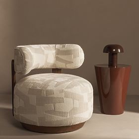 Relaxační křeslo Dolce, oblé tvary, béžová/krémová, ořech