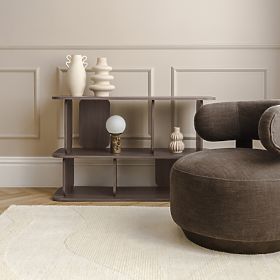 Relaxační křeslo Dolce, oblé tvary, hnědé espresso, ořech