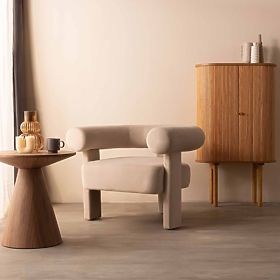 Relaxační křeslo Hella světle béžové, sametové, zaoblené, lectus