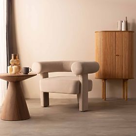 Relaxační křeslo Hella světle béžové, sametové, zaoblené