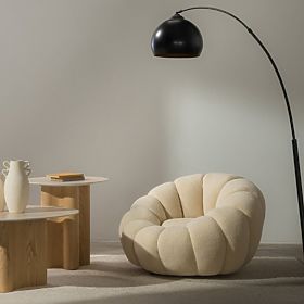 Relaxační křeslo Venezia béžové s otočnou základnou, boucle, oblé tvary