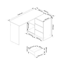 ROHOVÝ STŮL B16 CLP PRAVÝ PK BÍLÝ / ŠEDÝ