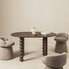 Rozkládací stůl Bolla 140-200 cm, dubová dýha, ořech, dekorativní noha s koulemi, oválná deska