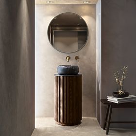 Sada skříňky s deskou a umyvadlem La promessa 40 cm, rýhovaná, zaoblená, tmavý ořech/černá