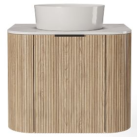 Sada skříňky s deskou a umyvadlem Matinale 60 cm, rýhovaná, zaoblená, Glit White/akácie