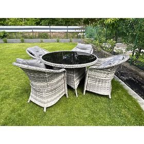 Sada stolního nábytku z technoratanu (4 křesla + kulatý stůl) MODERNO světle šedá