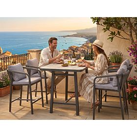 Sada zahradního nábytku (4 barové židle + vysoký stůl) BREZZA šedá
