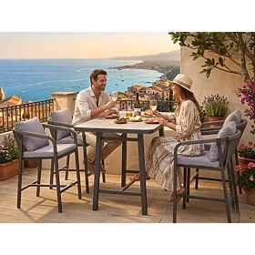 Sada zahradního nábytku (4 barové židle + vysoký stůl) BREZZA šedá