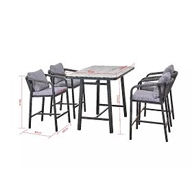 Sada zahradního nábytku (4 barové židle + vysoký stůl) BREZZA šedá