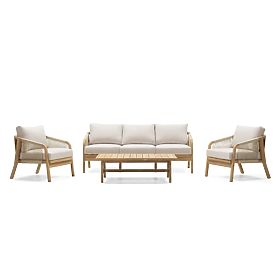 Sada zahradního nábytku Castello, pletenina, akátové dřevo FSC, teakový vzhled, béžová