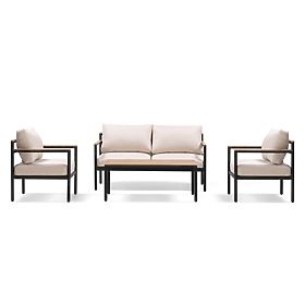 Sada zahradního nábytku Porticello, hliníková, akáciové dřevo FSC, teakový vzhled, béžová/černá