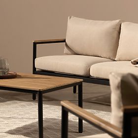 Sada zahradního nábytku Porticello, hliníková, akáciové dřevo FSC, teakový vzhled, béžová/černá