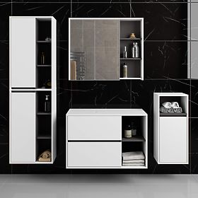 SADA ZÁVĚSNÉHO KOUPELNOVÉHO NÁBYTKU S OTVORY VAMI BÍLÁ / GRAFITOVÁ ŠEDÁ