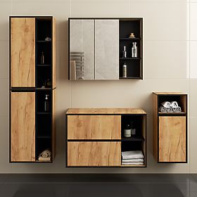 SADA ZÁVĚSNÉHO KOUPELNOVÉHO NÁBYTKU S OTVORY VAMI DUB CRAFT / ČERNÁ