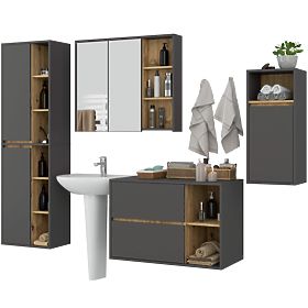 SADA ZÁVĚSNÉHO KOUPELNOVÉHO NÁBYTKU VAMI GRAFIT ŠEDÁ / DUB ARTISAN