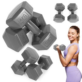 Šestihranné činky sada 2x4 kg závaží na cvičení fitness šedé ModernHome
