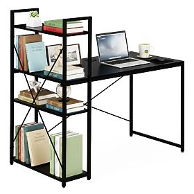 Školní počítačový stůl 120x60 cm s regálem a 3 policemi černý ModernHome
