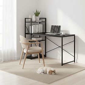 Školní počítačový stůl 120x60 cm s regálem a 3 policemi černý ModernHome, MODERNHOME