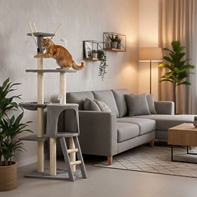Škrabadlo pro kočku pelíšek sloupek věž na škrábání domek 134 cm šedé Petsi