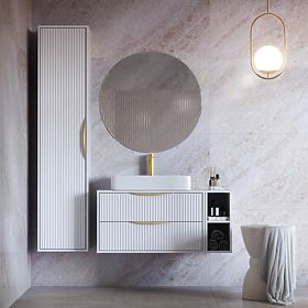 Skříňka pod umyvadlo na desku Avila 2.0, 80 cm, drážkovaná, zlaté úchyty, bílá