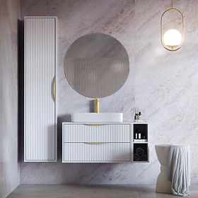 Skříňka pod umyvadlo na desku Avila 2.0, 80 cm, drážkovaná, zlaté úchyty, bílá