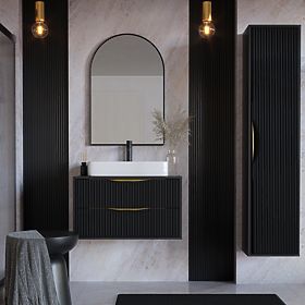 Skříňka pod umyvadlo na desku Avila 2.0, 80 cm, rýhovaná, zlaté úchyty, černá