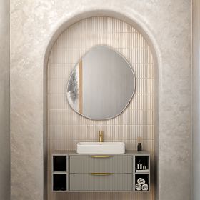 Skříňka pod umyvadlo na desku Avila 2.0, 80 cm, rýhovaná, zlaté úchyty, šedá