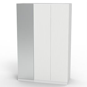 Třídveřová skříň Neroli, zrcadlo/jednoduché drážky, bílá