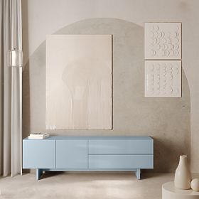 TV skříňka Glim, modrá kouřová, lesklá