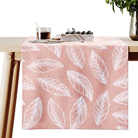 Ubrus CALM barva pudrově růžová tištěný rostlinný motiv klasický styl 40x140 ameliahome