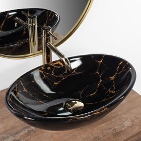 Umyvadlo na desku REA Pamela Black Marble Shiny