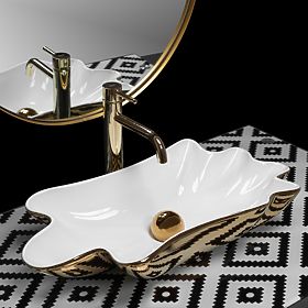 Umyvadlo REA Sea Infinity Gold/Bílá + Zátka, Rea