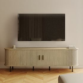 Uzavřená TV skříňka Gliss, zaoblená, lamely, světlý dub