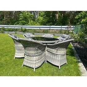 Velká jídelní souprava z technoratanu (6 křesel + stůl) MODERNO světle šedá