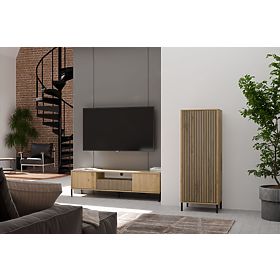 Vitrína KAMARO 1DD SLIM DUB ARTISAN Lamelový Čelní Panel