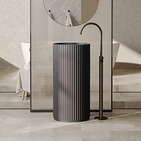 Volně stojící umyvadlo Ciriola, kompozitní, 45x90 cm, tmavě šedé, rýhované