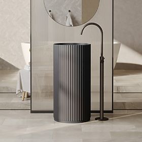 Volně stojící umyvadlo Ciriola, kompozitní, 45x90 cm, tmavě šedé, rýhované