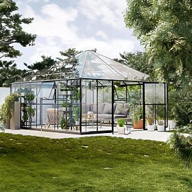 Zahradní oranžérie ProGlass Gazebo Large s základem 17,8 m² tvrzené sklo 4 mm, hliník, černá