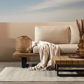 Zahradní rohová sedačka se stolkem Borgo, akátové dřevo FSC, teakový vzhled, béžová