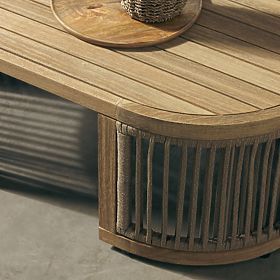 Zahradní rohová souprava se stolkem Vetralla, výplet, akáciové dřevo FSC, teakový vzhled, světle béž