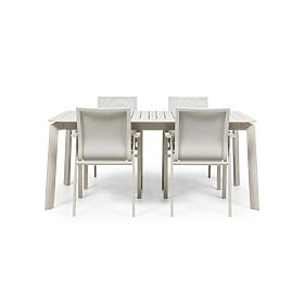 Zahradní set Canelli, rozkládací stůl 175-234 cm + 4 židle, hliníkový, světle béžový