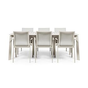 Zahradní set Canelli, rozkládací stůl 205-286 cm + 6 židlí, hliníkový, světle béžový