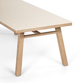 Zahradní stůl Wabi 200 cm s kamennou deskou, světlé akáciové dřevo/světle béžový, obdélníkový