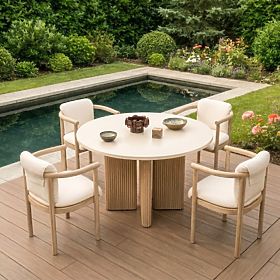 Zahradní židle Komorebi světlé akáciové dřevo/světle béžová, zaoblená