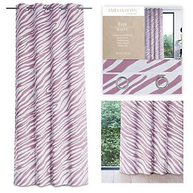 Závěs FUN růžová barva s potiskem zvířecího motivu tropický styl stříbrné kovové průchodky