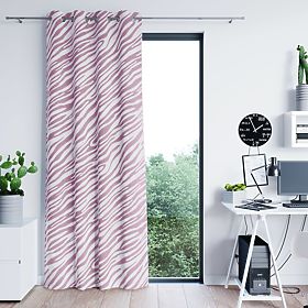 Závěs FUN růžová barva s potiskem zvířecího motivu tropický styl stříbrné kovové průchodky