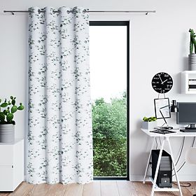 Závěs SERENITY bílá barva tištěný rostlinný motiv klasický styl stříbrné kovové průchodky
